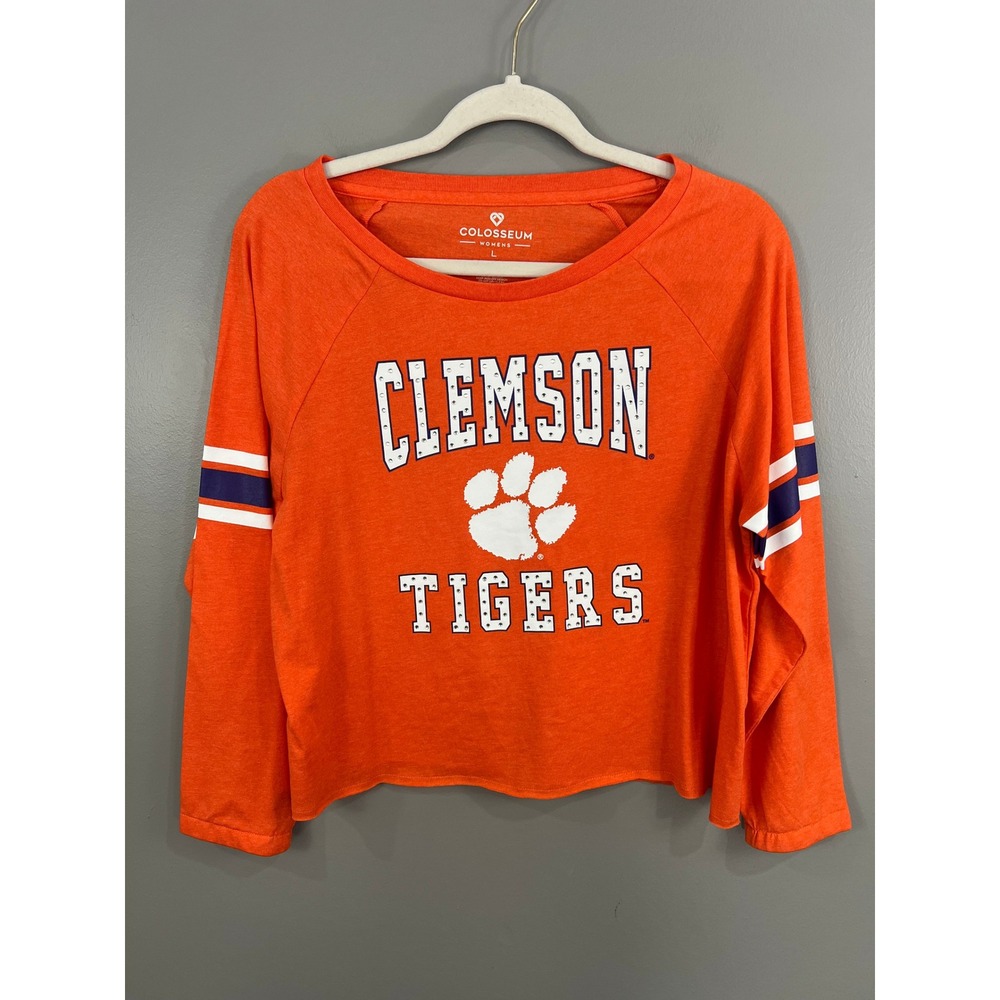 Colosseum Clemson Tigers Women L Orange Great Rhinestone Cropped Long Sleeve Top